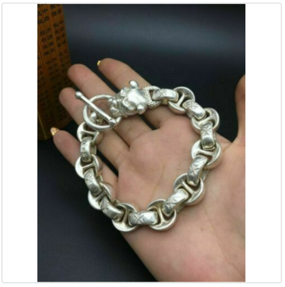 Asian chinese old miao silver hand cast dog statue bracelet jewel cool gift