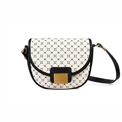 Geometric Print Saddle Bag Women Leather Shoulder Messenger Bags Handbags Purses