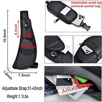 CAISANG Sling bag Chest Shoulder Backpack Crossbody Fanny Pack Medium, Black