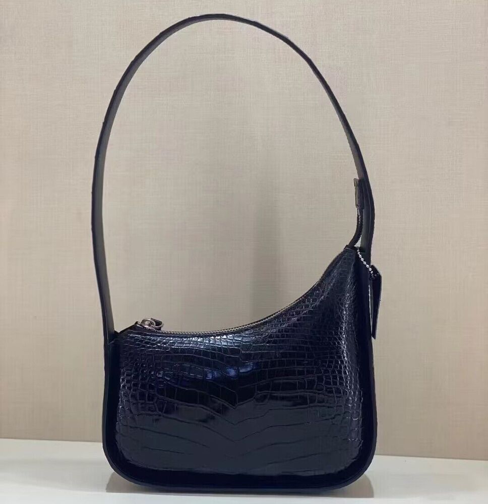 Black Real Crocodile Belly Skin Underarm Bag, New Desinger Women's Shouler Bag
