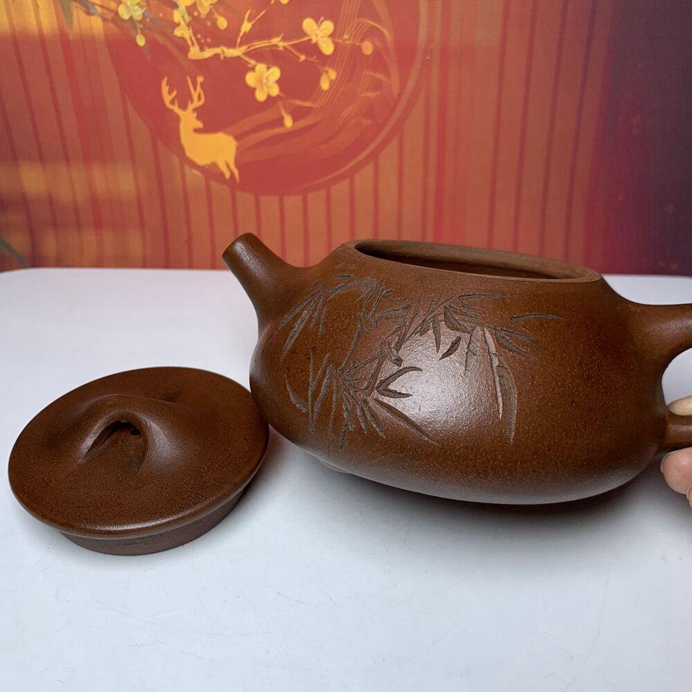 Vintage Chinese Yixing Purple Clay Teapot Zisha Ceremony Bamboo Teaware Collect