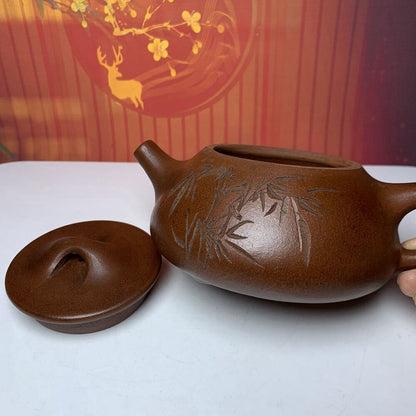 Vintage Chinese Yixing Purple Clay Teapot Zisha Ceremony Bamboo Teaware Collect