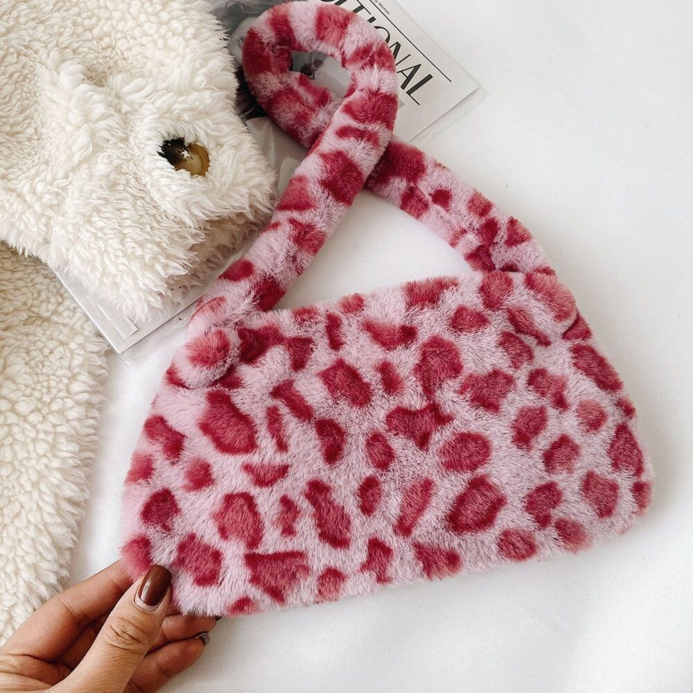 Bag Plush Animal Print Shopper Purse Handbag Shoulder Underarm Bag 250*140*30mm