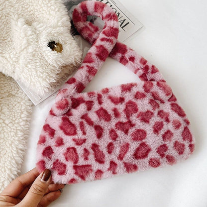 Bag Plush Animal Print Shopper Purse Handbag Shoulder Underarm Bag 250*140*30mm