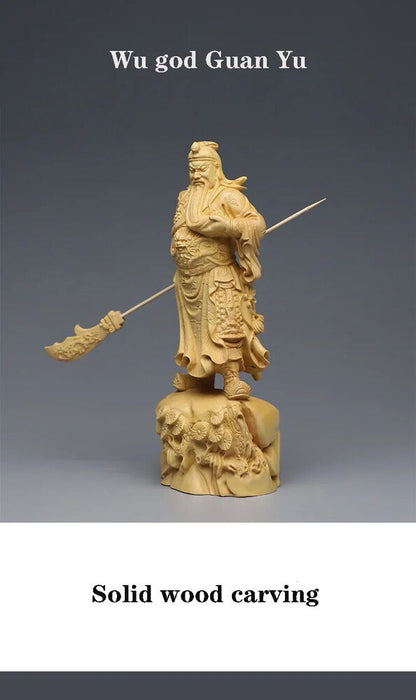 18cm Boxwood Carving Wu God Guan Yu Statue God Wealth Home Living Room Bedroom