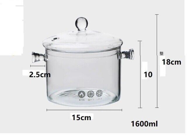 1.6L Heat-Resistant Porridge Pot 15x18cm Transparent Glass Home Soup Stocks Bowl
