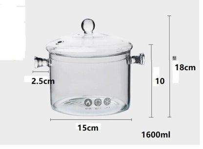 1.6L Heat-Resistant Porridge Pot 15x18cm Transparent Glass Home Soup Stocks Bowl