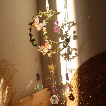 Wind Chimes K9 Crystals Star Moon Vine Winding Butterfly Hanging Rainbow Chasers