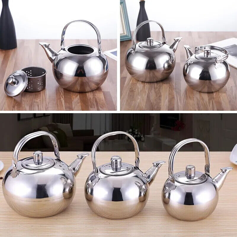 Whistling Tea Kettle W/Strainer Stainless Steel Portable Gas Stove Teapot 1.5-2L