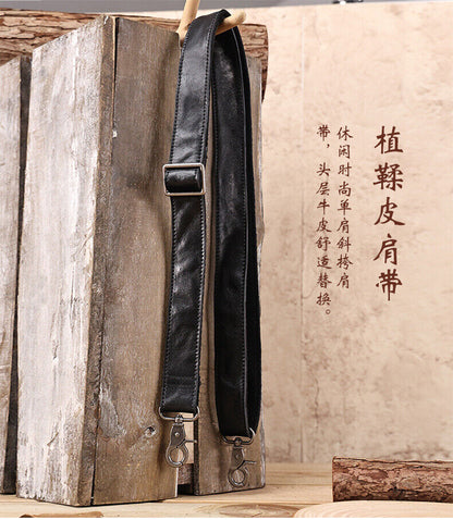 Black Cow Leather Replacement Shoulder Strap for Briefcase Luggage Messenger Bag
