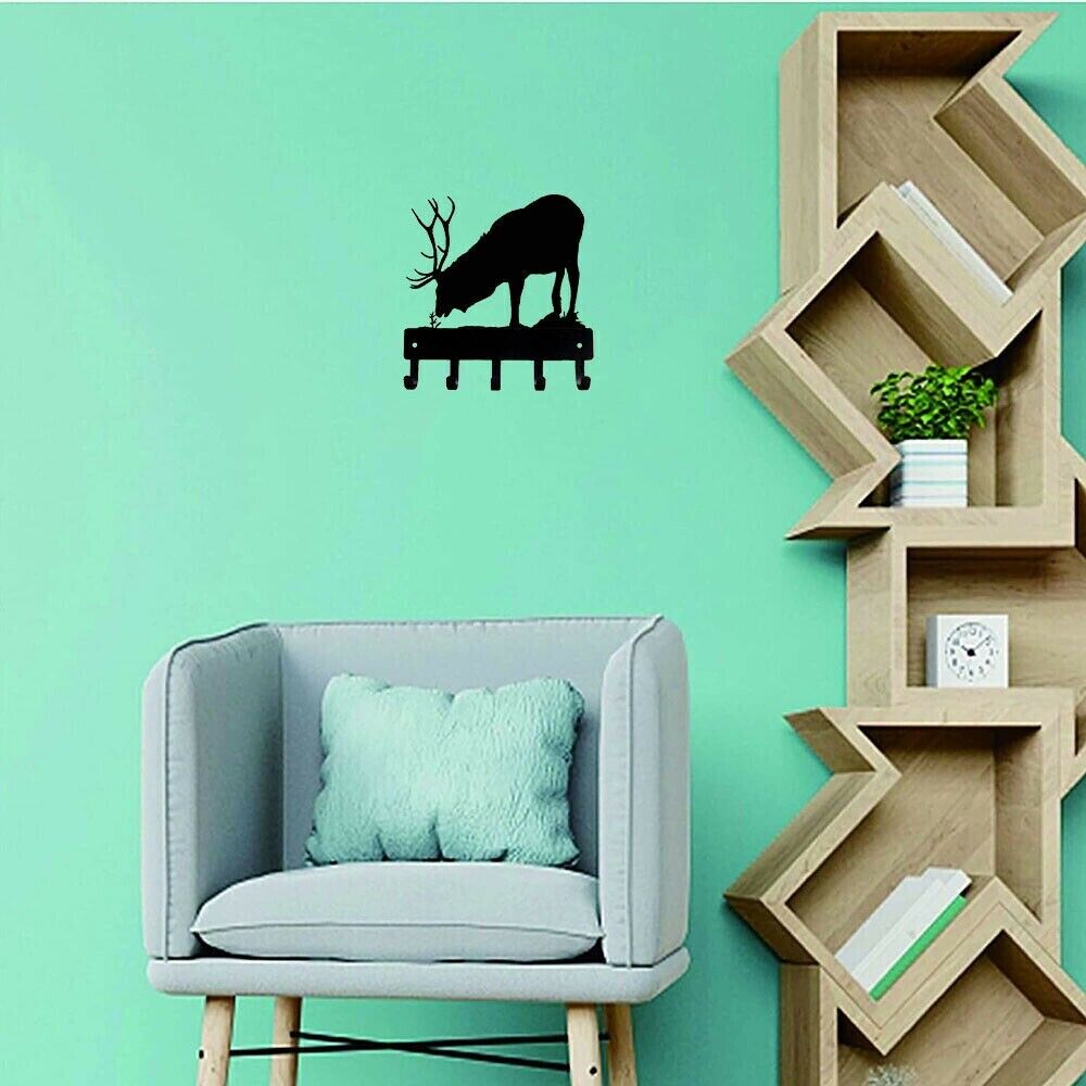 Elk Bull Key Rack Hanger Wall Mounted Hook Up Pendant Wall Art Home Decor