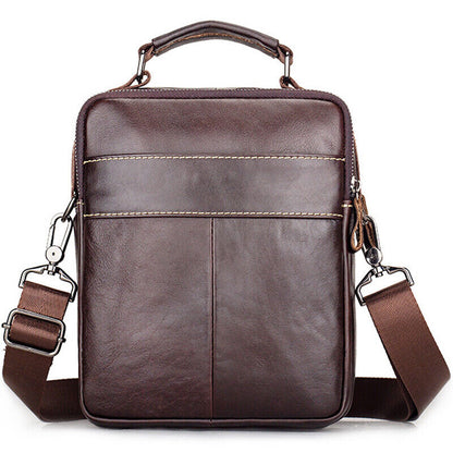 100% Genuine Leather Men's Sling Shoulder/Messenger Bag Double Zipper 8" Handbag