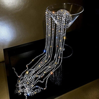 Women Hair Accessories Full Rhinestone Crystal Long Tassel Hairpin Shiny Jewelry