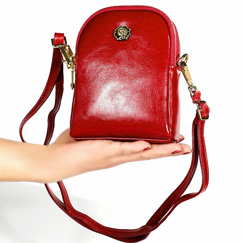 Genuine Leather Women's mini Crossbody Bag Vintage Shoulder Bag Double Zipper
