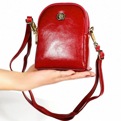 Genuine Leather Women's mini Crossbody Bag Vintage Shoulder Bag Double Zipper