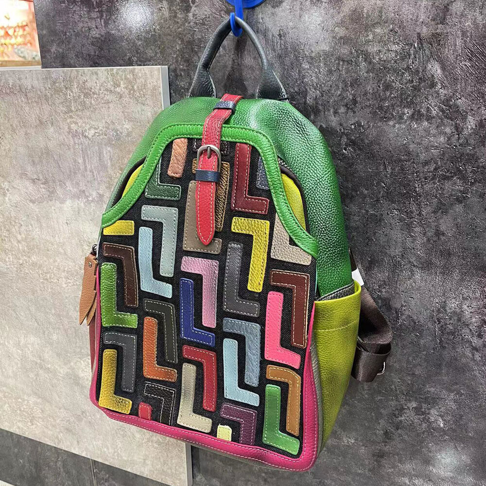 Real Leather Women's Backpack, New Designer Multi-color Travel Rucksack LargeBag