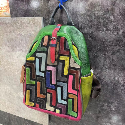 Real Leather Women's Backpack, New Designer Multi-color Travel Rucksack LargeBag