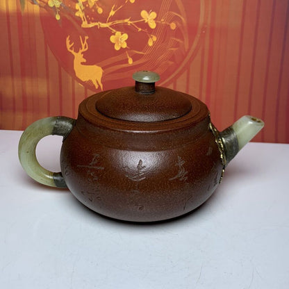 Vintage Chinese Yixing Purple Clay Teapot Zisha Flower Bird Collectible Nice Art