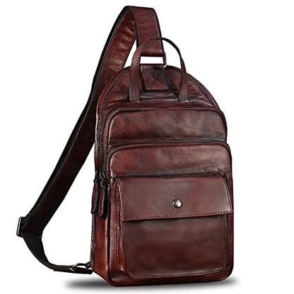 IVTG Genuine Leather Sling Bag for Men Vintage Crossbody Medium, Coffee