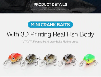 5Pcs/Lot Mini Crankbait 36mm 3.6g Fishing Lure Set Topwater Artificial Hard Bait