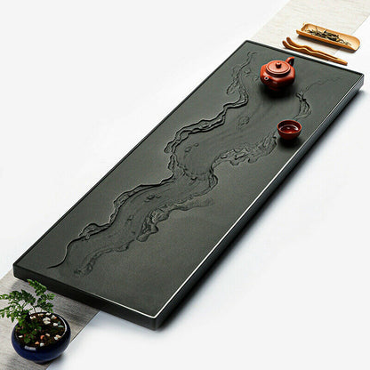 handmade tea tray black stone the Huanghe River carved weighted engraved table
