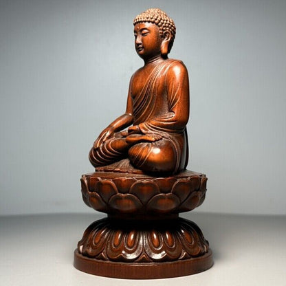 Vintage Chinese Boxwood Carved Shakyamuni Buddha Statue Ornaments Wood Figurines