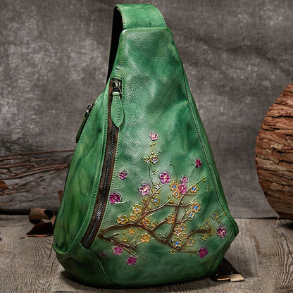 Travel Backpack, Cowhide Leather Women's embossed Crossbody Bag Sling Chest Bags