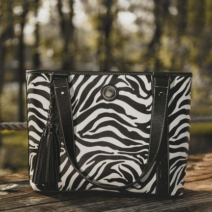 Celela Zebra Print Concho Women Much Interlayer Crossbody Shoulder Tote Bags