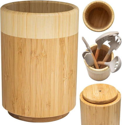 Rotating Bamboo Utensil Holder for Kitchen Counter Wooden Home Decoration Gift