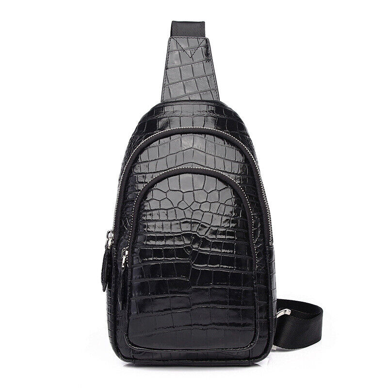 Men's Sling Backpack,100% Genuine Leather Crocodile Luxury Crossbody Bag Daypack