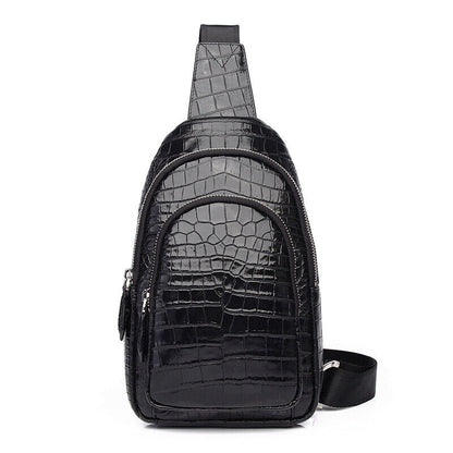 Men's Sling Backpack,100% Genuine Leather Crocodile Luxury Crossbody Bag Daypack