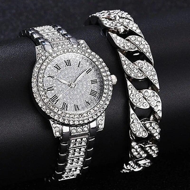 Reloj De Cuarzo Con Diamantes Para Mujer Pulsera Elegante Femenina De Marca Lujo