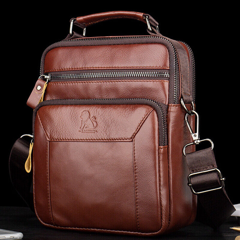 100% Genuine Leather Men's Sling Shoulder Bag Messenger Bag 8" Handbag Crossbody