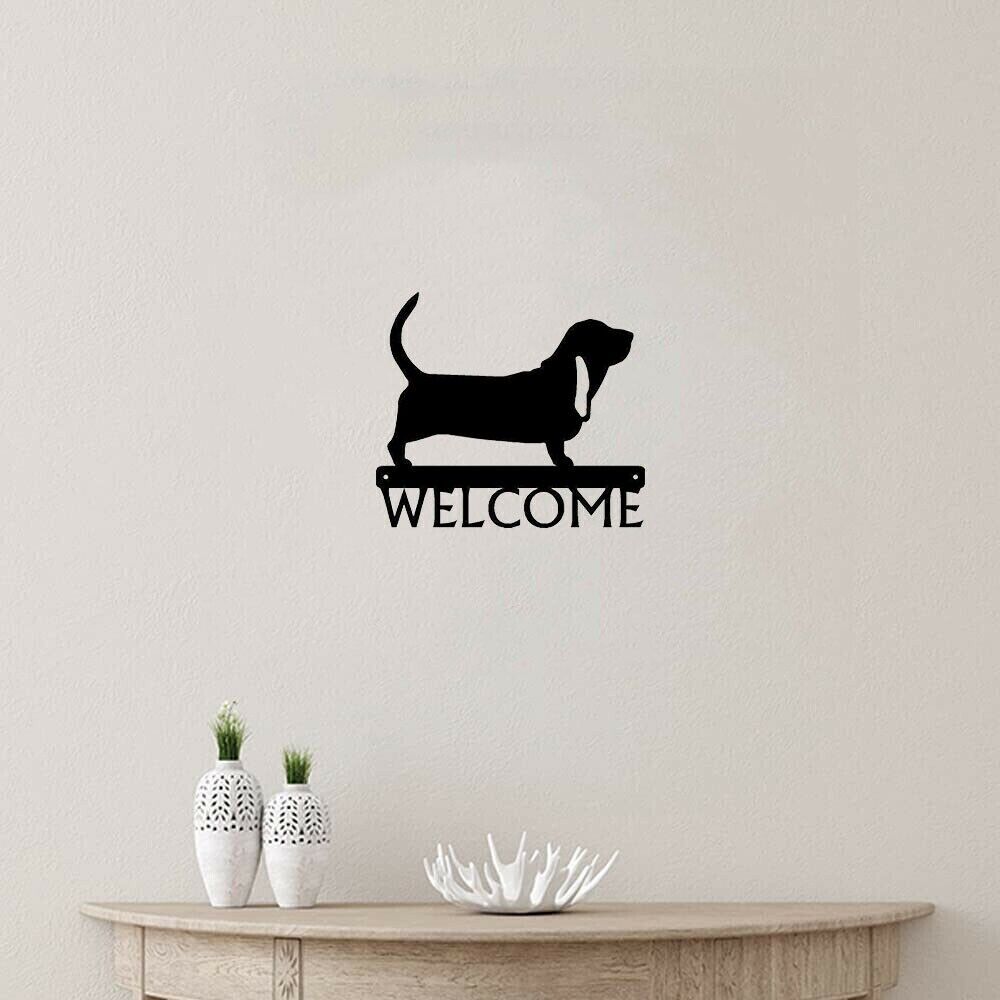 Basset Hound Dog Welcome Sign Wrought Iron Crafts Metal Ornaments Decoration