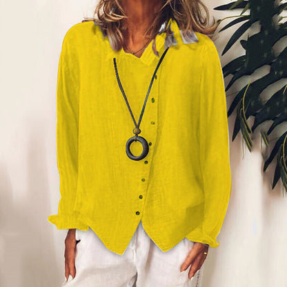 Women Cotton Linen Plain Blouse Tops Baggy Long Sleeve Casual Loose T-Shirt