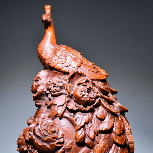 Collection Chinese Wooden Carved Exquisite Peacock Statue Sculpture Ornament Art