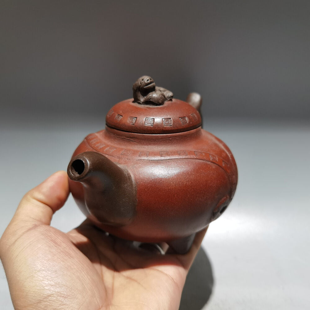 Chinese Yixing Zisha Clay Handmade Exquisite Teapot（狮尊三足壶 底款：时大彬）