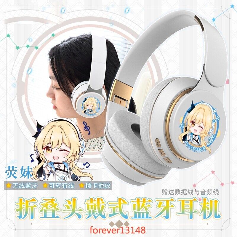 Genshin Impact Cosplay Wireless Bluetooth Headset Stereo Foldable Game Headphone