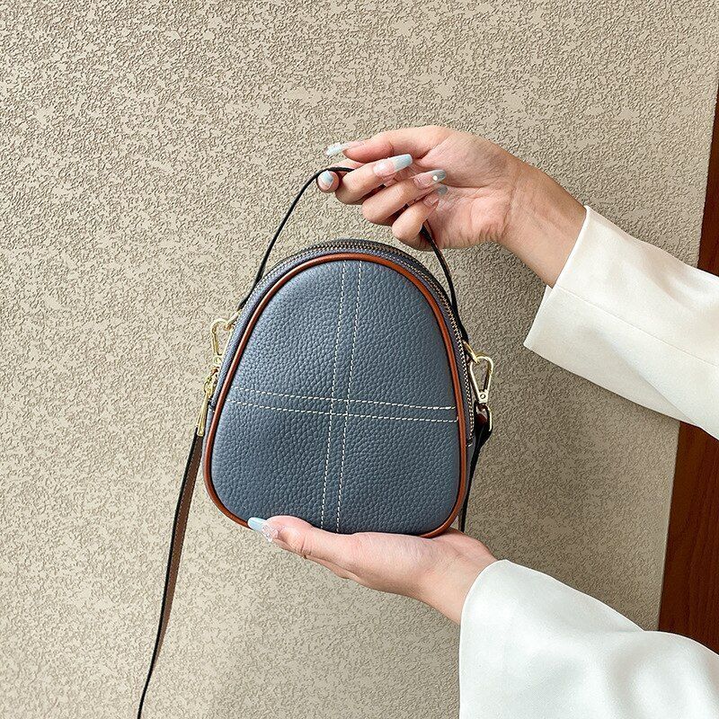Genuine Leather Small Shoulder Bag Crossbody Handbag Shell Purse Polyester Blue