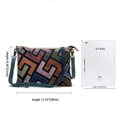 Real Leather Colorful (random) Patchwork Women's Sling Shoulder Bag Clutch Bag