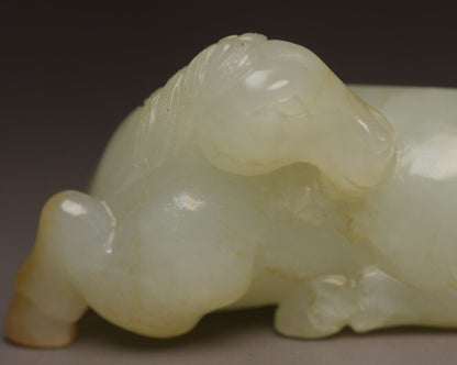 Chinese Natural Hetian Jade Carving Exquisite Horse Statue Collectible Artwork