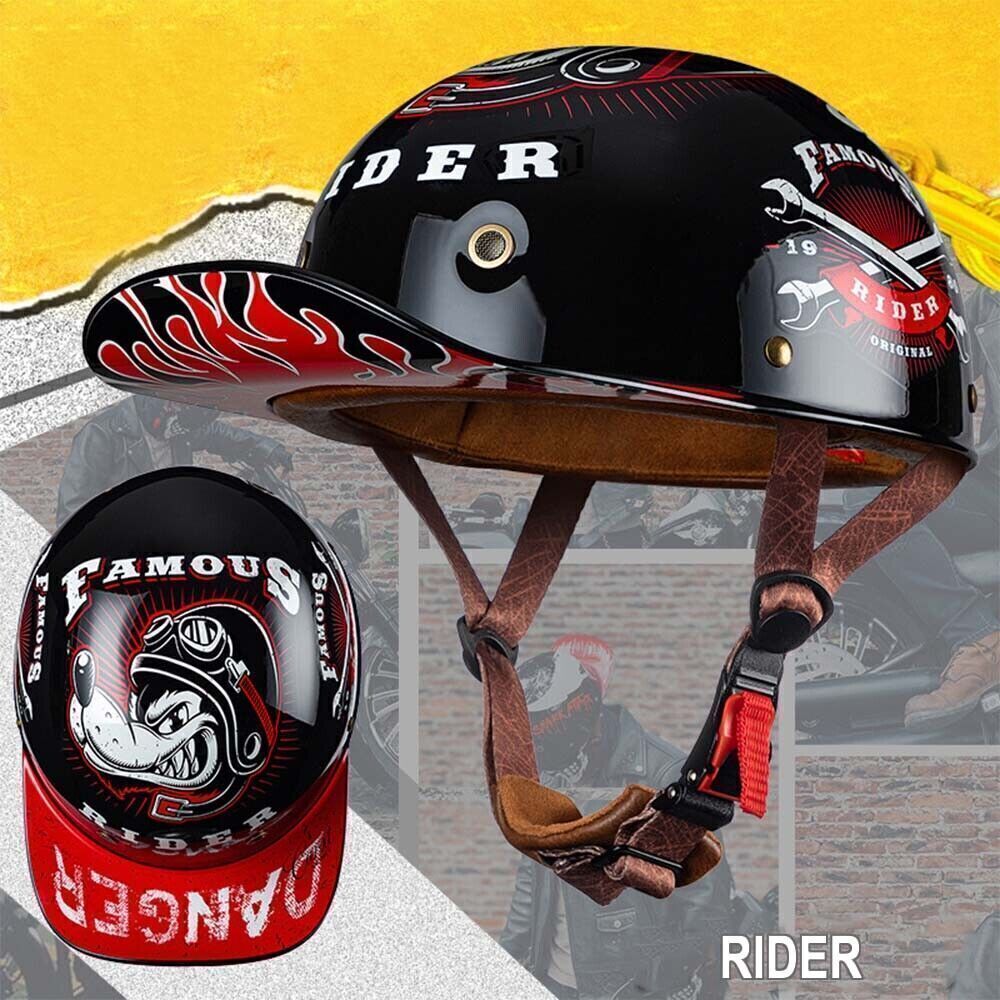 Motorcycle Half Helmet Open Face Motorcycle Half Helmet Retro Baseball Cap