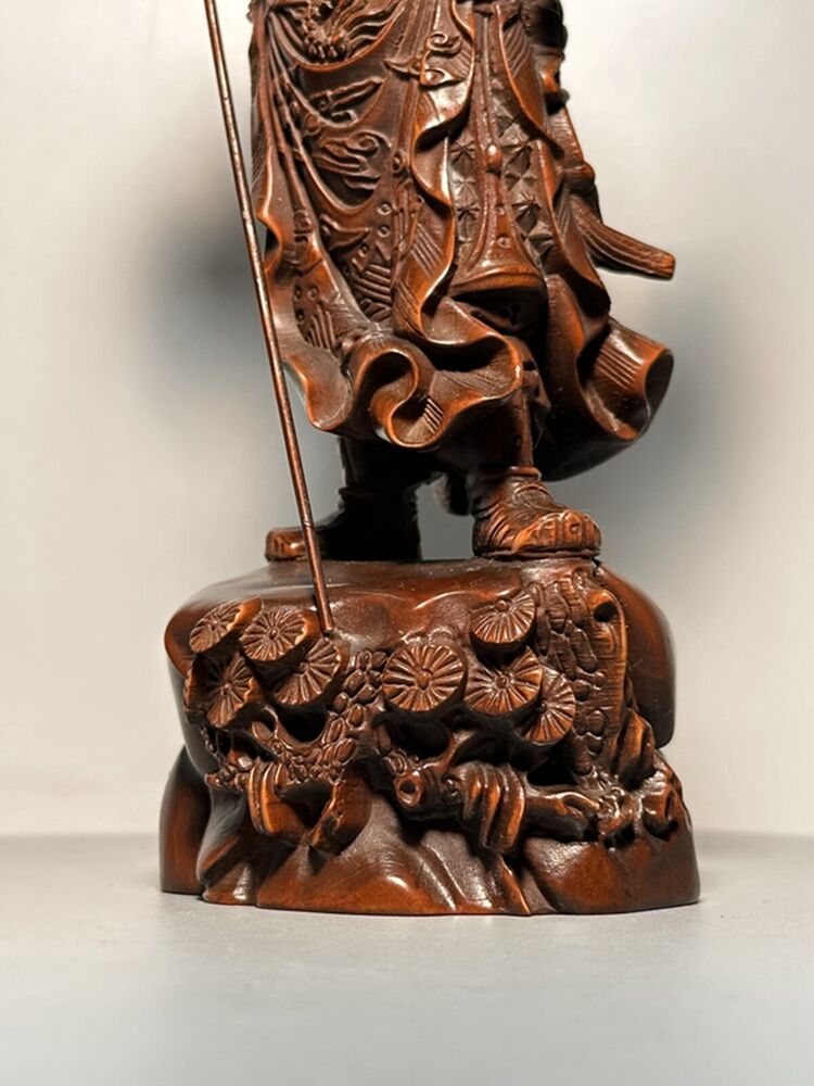Collection Chinese Boxwood Carving Guan Yu Figure Statue Woodwork Sculpture Art