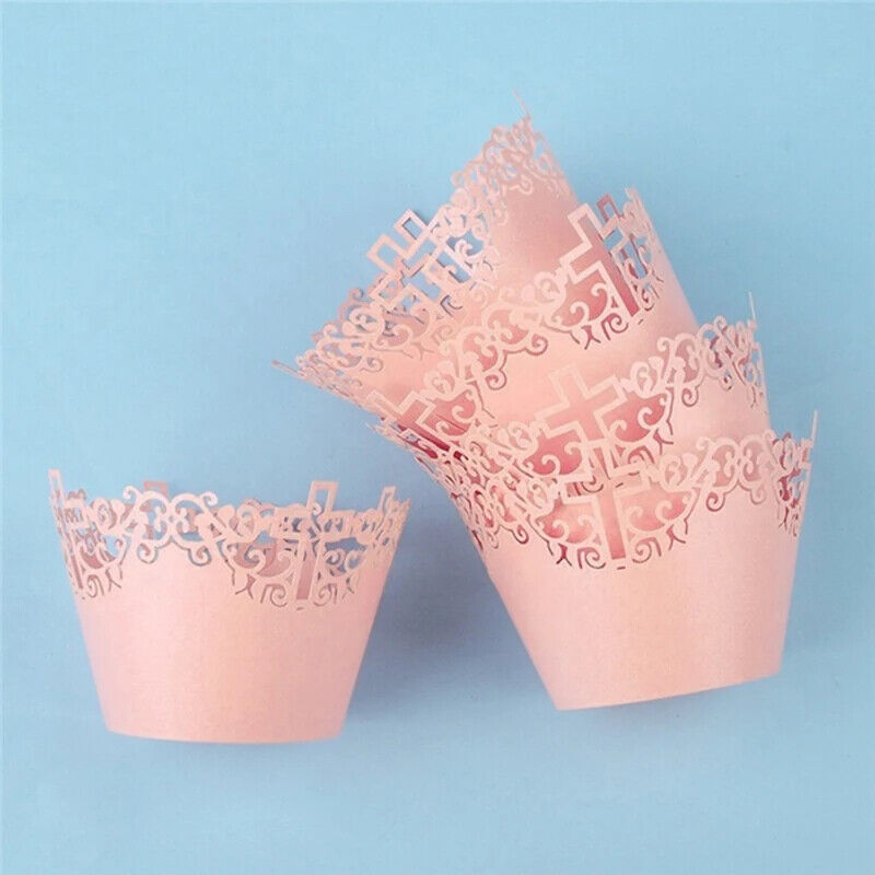 Baking Cup Liners 25Pcs Filigree Lace Out Cross Vine Paper Cake Cupcake Wrappers