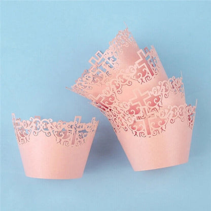 Baking Cup Liners 25Pcs Filigree Lace Out Cross Vine Paper Cake Cupcake Wrappers