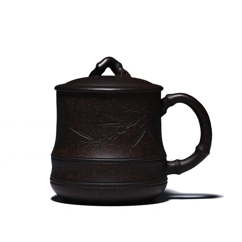 Bamboo Marked Office Cup Authentic Yixing Zisha Tea Mug With Handle Tea Cup Lid