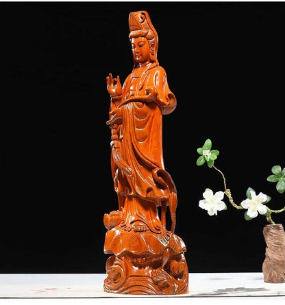 30CM Blessing family Talisman Guanyin Buddha Rosewood carving Sculpture statue