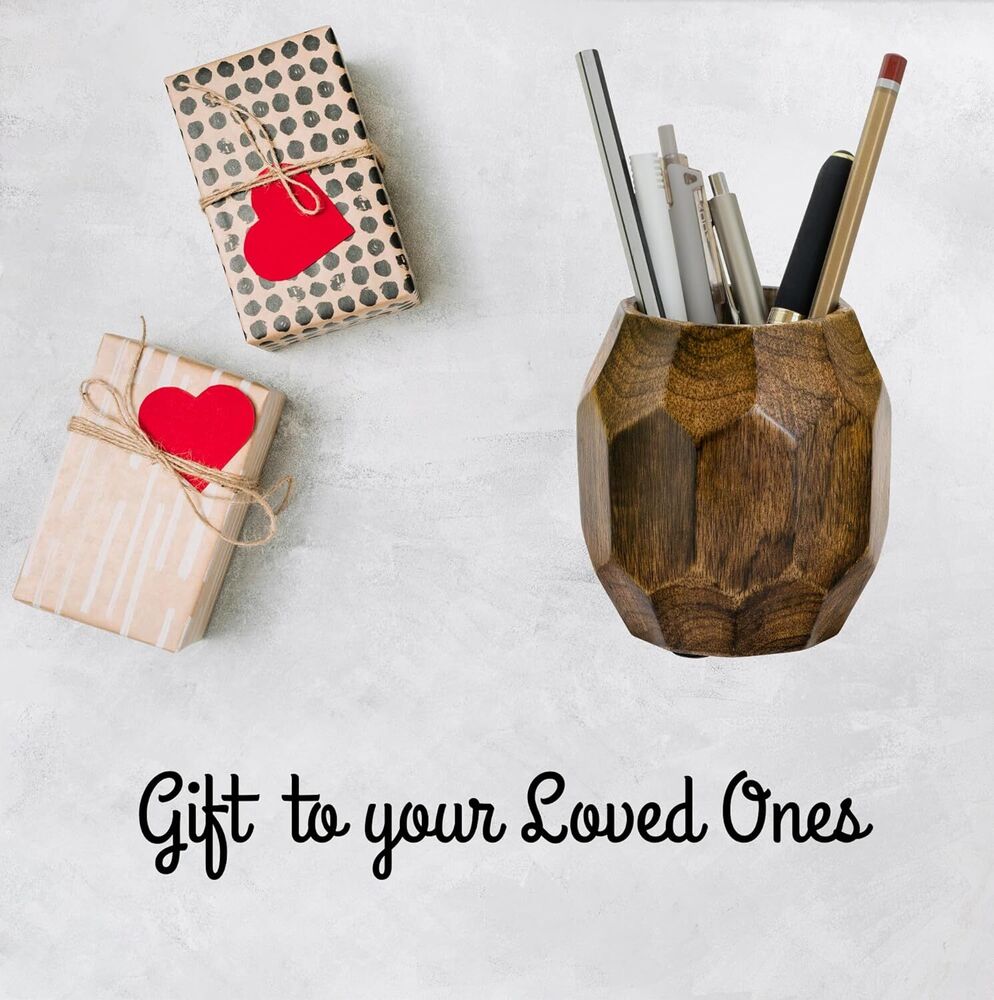 Wooden Geometric Pen Holder for Desk Pencil Cup Stand Desktop Organizer Makeup