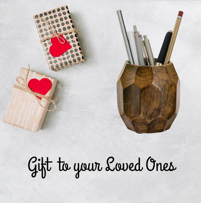 Wooden Geometric Pen Holder for Desk Pencil Cup Stand Desktop Organizer Makeup