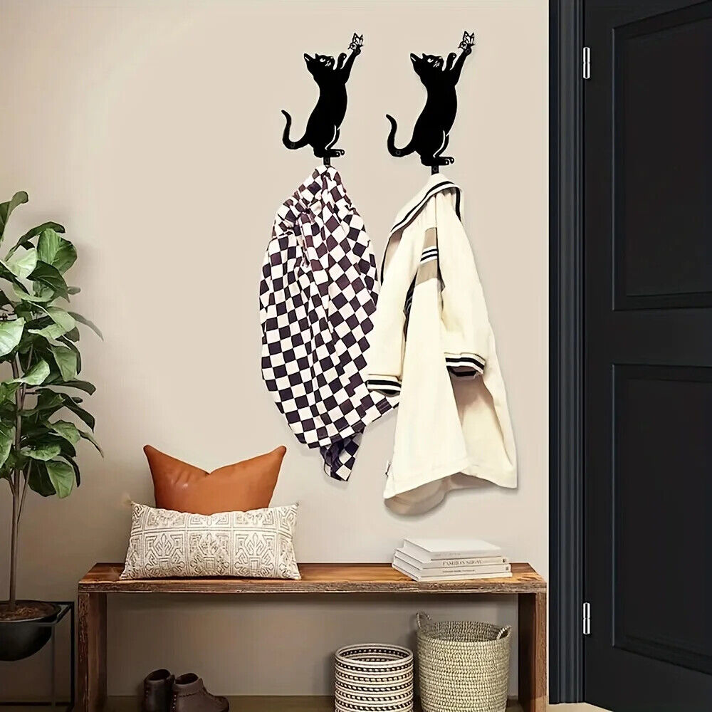 2pcs Cat Key Holder For Wall, Coat Rack Wall Mount, Hook Christmas Decorations